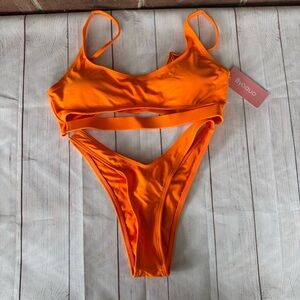 Two Piece orange Swimsuit High Waisted Women’s US Small NEW